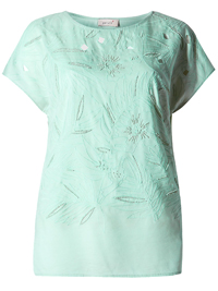 P3rUna PALE-GREEN Floral & Leaf Embroidered Shell Top - Size 10 and 16 P3rUna PALE-GREEN Floral & Leaf Embroidered Shell Top - Size 10 and 16