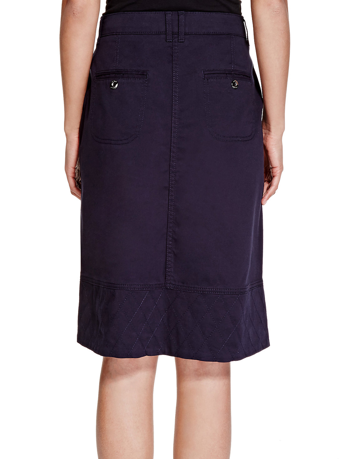 Marks and Spencer - - M&5 NAVY Cotton Rich A-Line Chino Skirt - Size 8