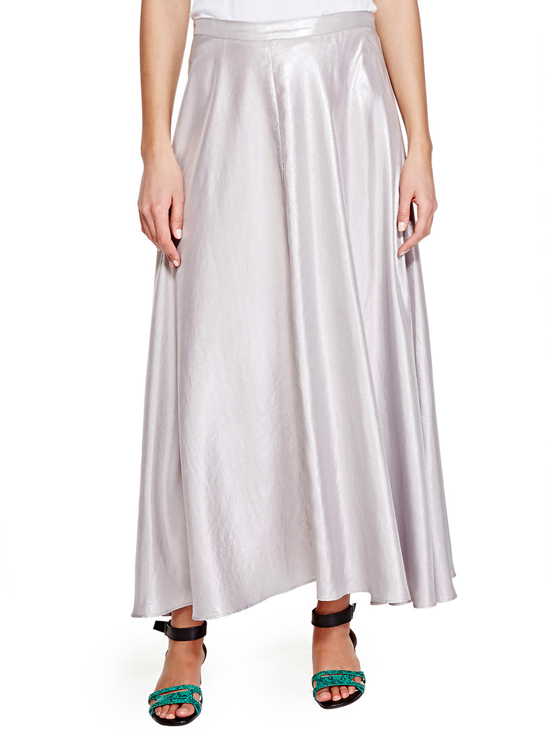 P3rUna SILVER Metallic Maxi Skirt - Size 8 to 22