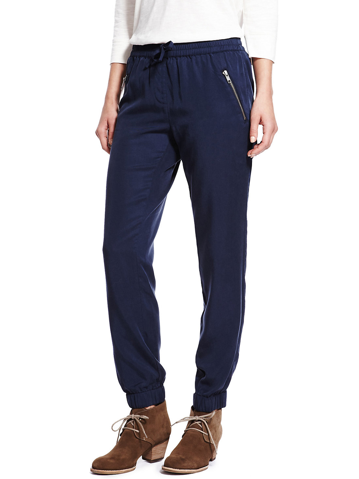 Marks and Spencer - - M&5 AIRFORCE-BLUE Cuffed Hem Joggers - Size 8 to 12