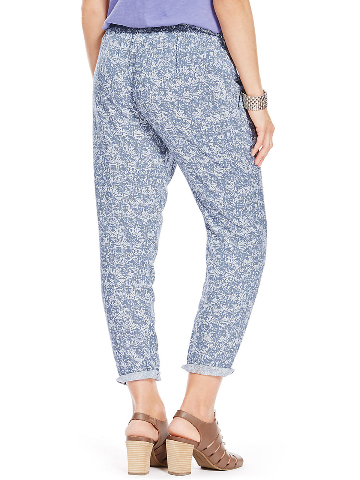Marks and Spencer - - M&5 BLUE Abstract Print Tapered Leg Trousers ...