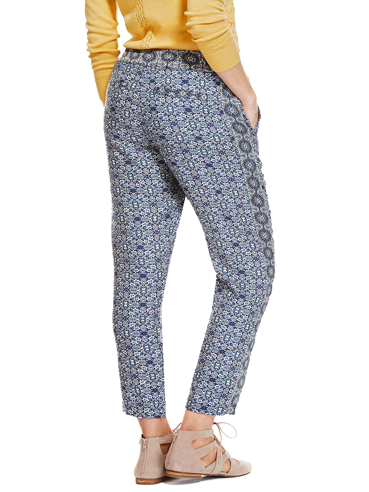 Marks and Spencer M&5 NAVY Abstract Print Tapered Leg Trousers