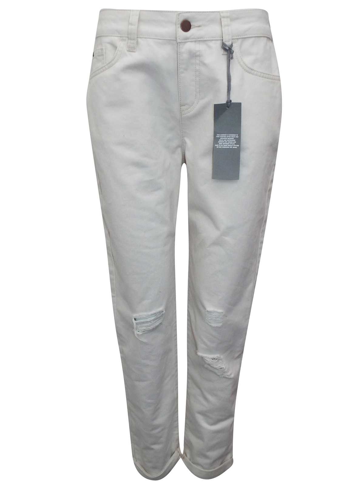 Marks and Spencer - - M&5 ECRU Distressed Girlfriend Jeans - Size 10
