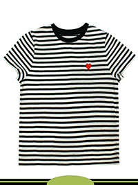 BLACK/WHITE Older Girls Pure Cotton Heart Embroidered Striped T-Shirt - Age 7/8Y to 14/15Y