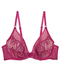 M&5 4UTOGRAPH CERISE Nouveau Embroidered Wired Plunge Bra - Size 32 to 40 (D-F-GG)