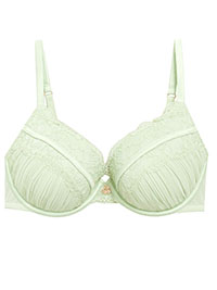 M&5 Rosie PISTACHIO Pleat & Lace Padded Plunge Bra - Size 32 to 36 (A-C-DD)