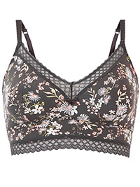 M&5 GREY Lace Floral Non Wired Bralette - Size 10