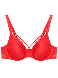 M&5 Boutique RED Padded & Wired Strap Detail Lace Bra - Size 28 to 42 (B-C-D-E)