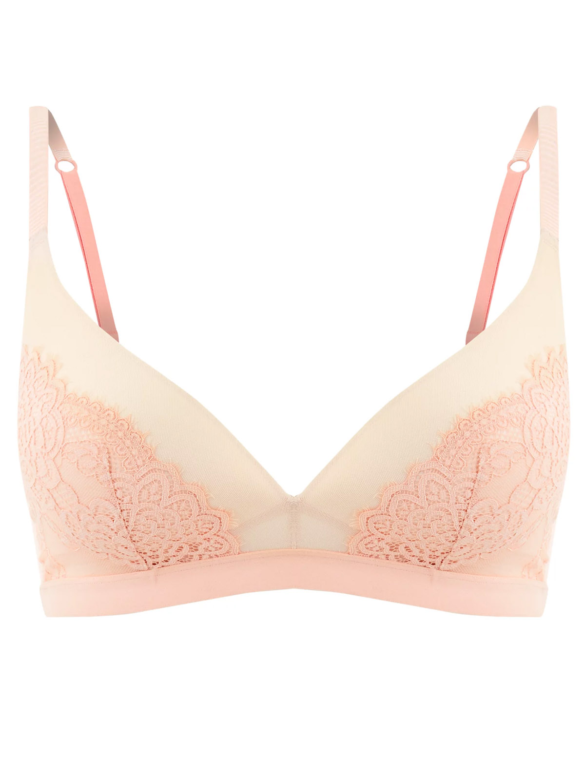  - - PEACH Lace Padded Lounge Plunge Bra - Size 36 to 38 (C-D-DD)