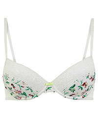 M&5 CREAM Floral Lace Smoothing Padded Plunge Bra - Size 30 to 32 (C-D)