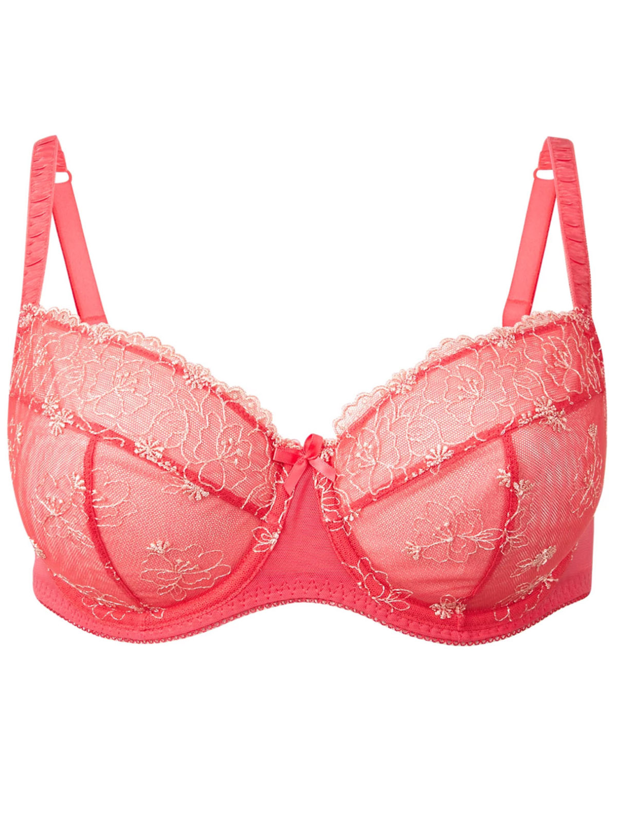  - - STRAWBERRY Embroidered Padded Plunge Bra - Size 32 to 40 (A-B-C-D)