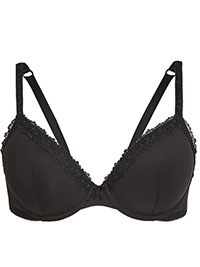 BLACK Embroidered Padded Full Cup Bra - Size 32 to 38 (A-B-D-DD-E)