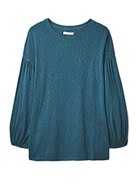 WH1TE STUFF DARK-TEAL Balloon Sleeve Pure Cotton Jersey Top - Size 8 to 10