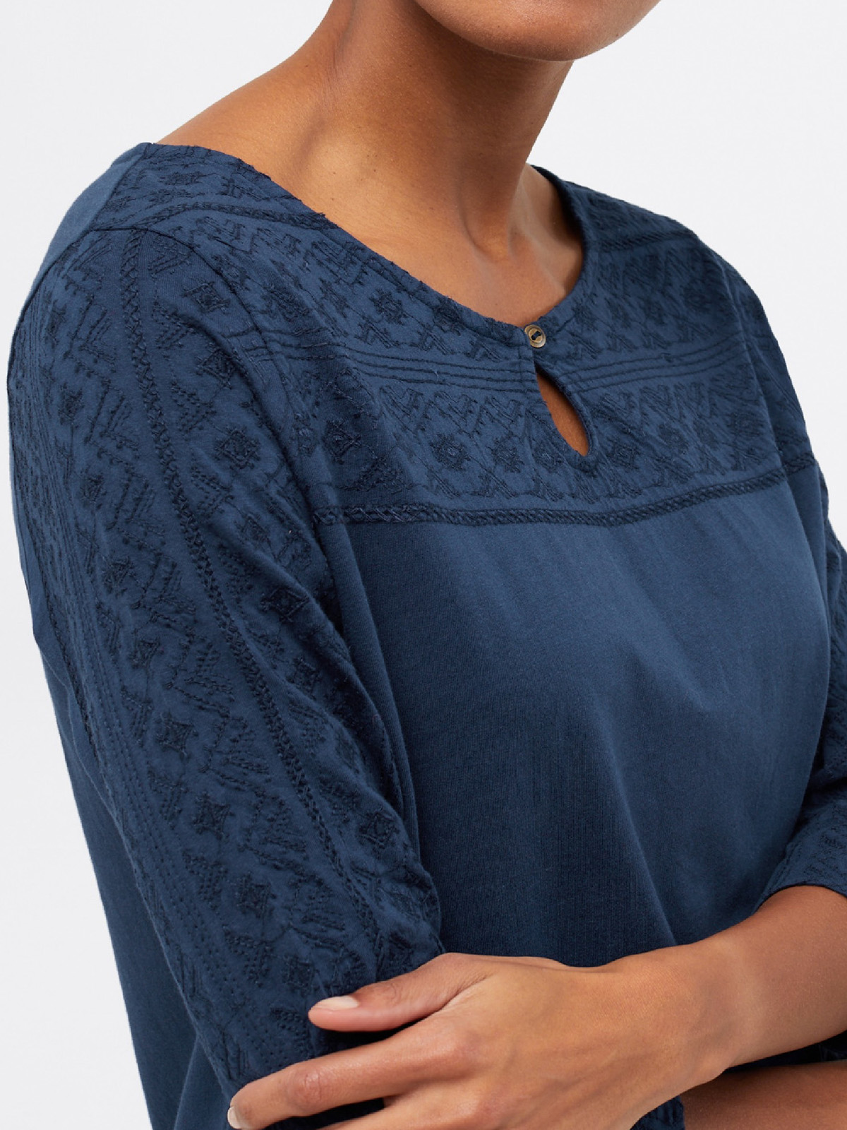 White Stuff WH1TE STUFF NAVY Pure Cotton Artist Embroidered Jersey