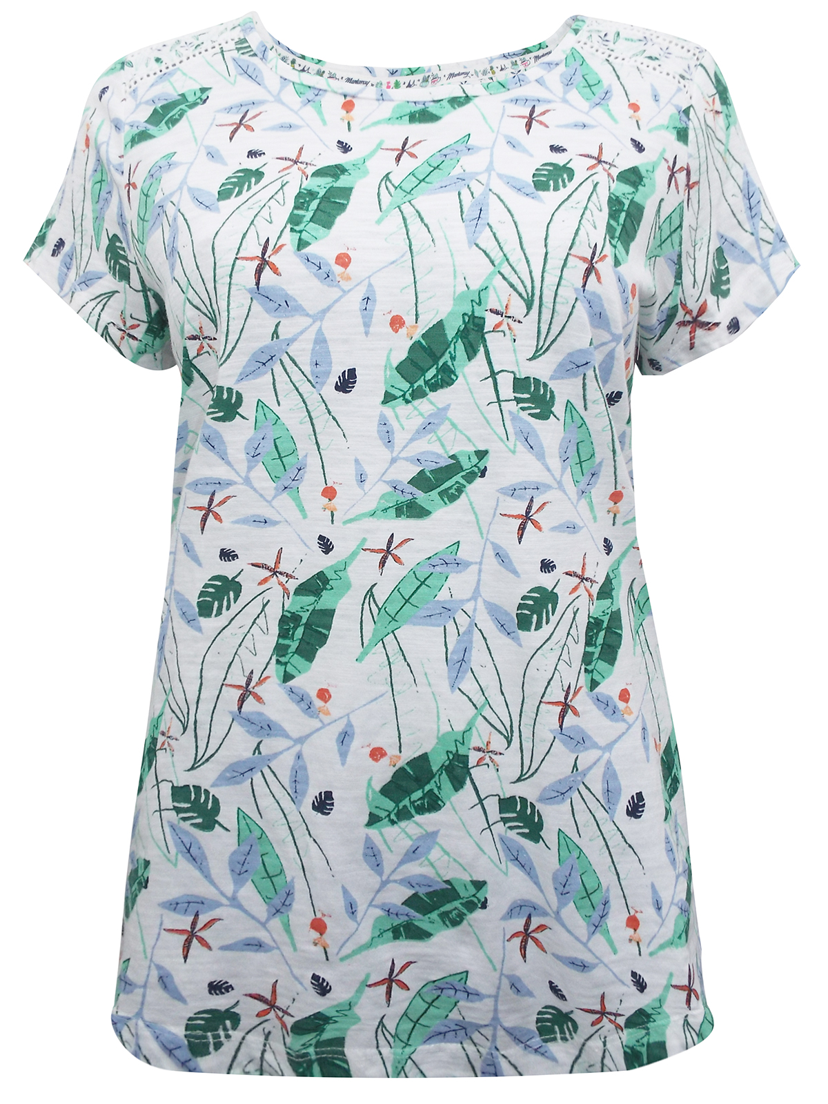 Mantaray - - Mantaray WHITE Pure Cotton Leaf Print Ladder Trim Top ...