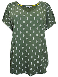 Principles DARK-GREEN Pure Cotton Printed Crochet Shoulder Top - Plus Size 20