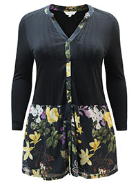 BLACK Floral Border Jersey Top - Plus Size 12 to 18