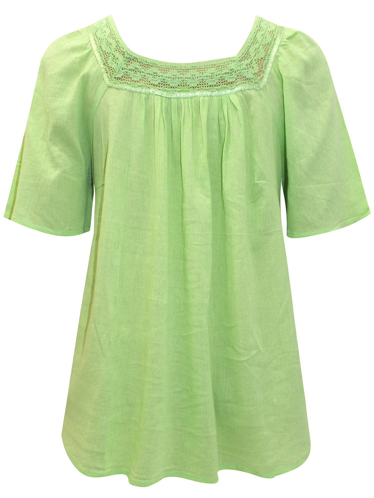 Plus Size Clothing - - Liz&Me GREEN Pure Cotton Lace Trim Milkmaid Top ...