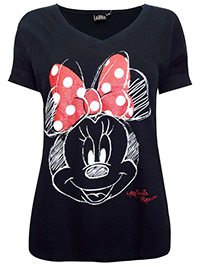 Disney BLACK Pure Cotton Sketched Minnie Mouse Tee - Plus Size 12 to 22 (S to XXXL)