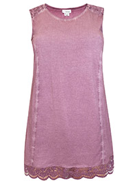 Mia Moda MAUVE Pure Cotton Sleeveless Lace Trim Top - Plus Size 16 to 34 (EU 44 to 62)
