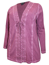 Mia Moda PURPLE Pure Cotton Embellished Trim Tie Front Cardigan - Plus Size 16 to 36 (EU 44 to 64)