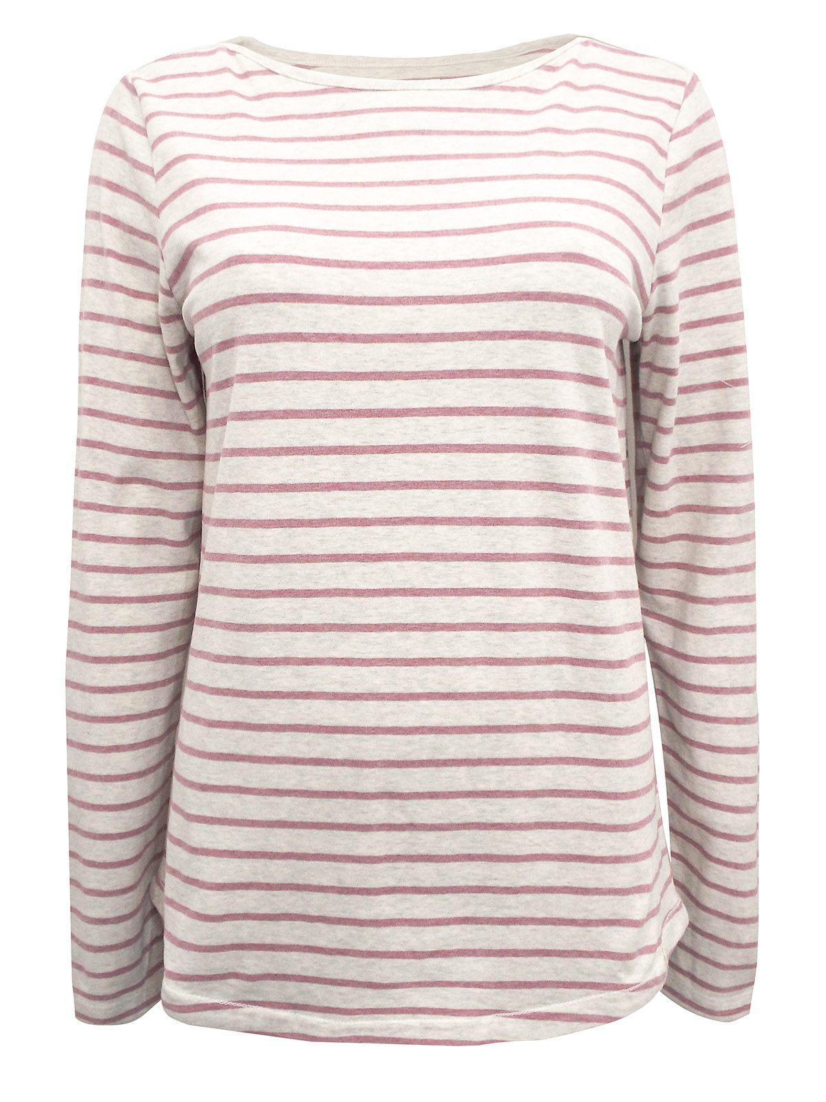 FAT FACE - - Fat Face PINK Organic Cotton Breton Striped Curved Hem Top ...