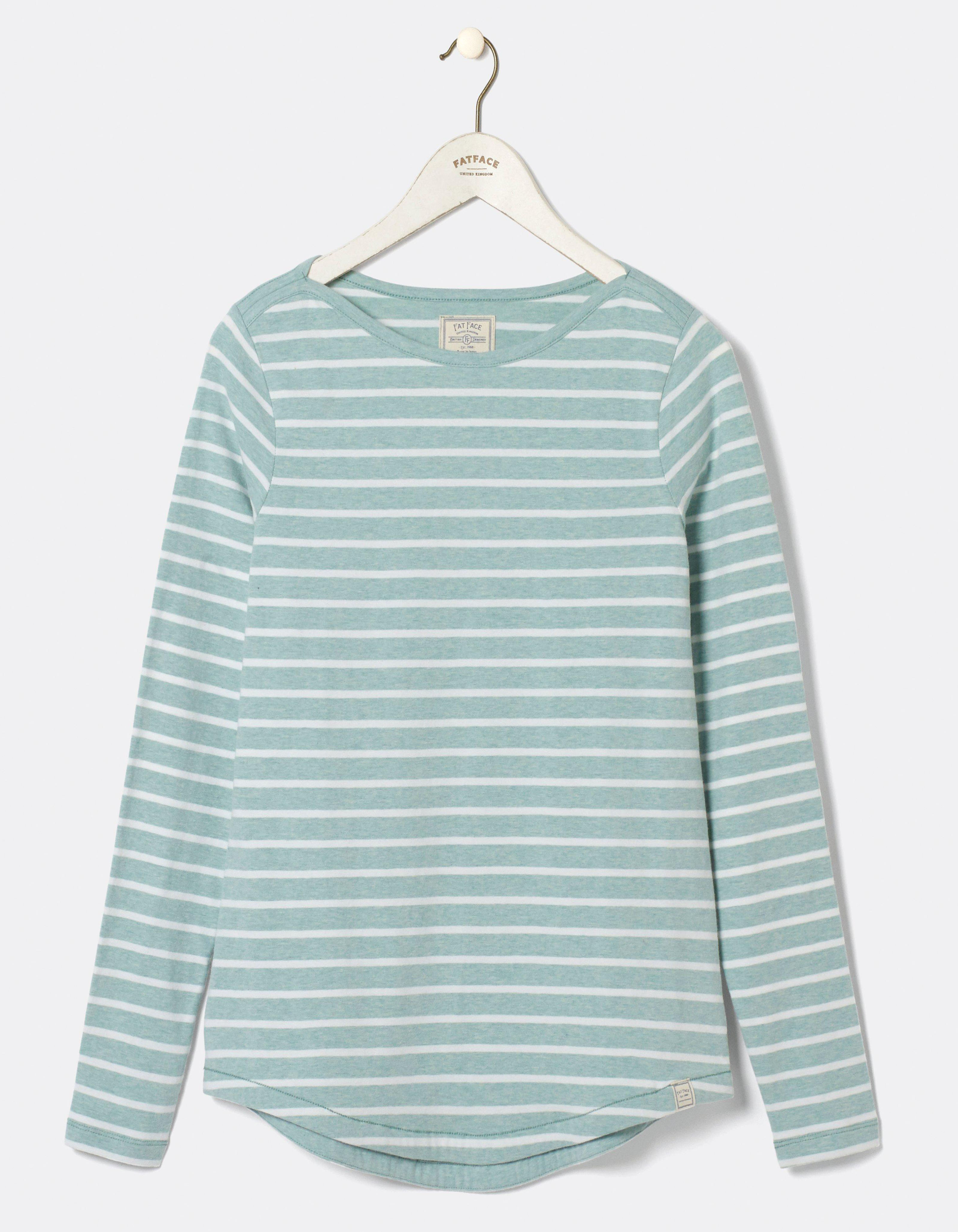 FAT FACE - - Fat Face MINT Breton Stripe Pure Cotton Long Sleeve T ...