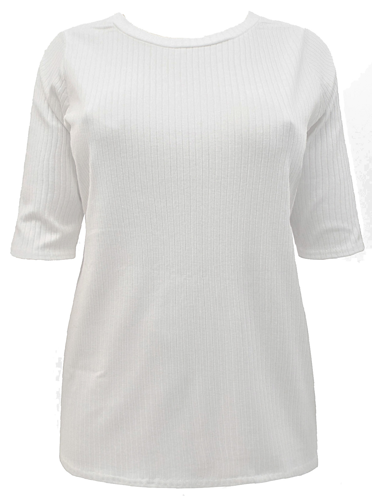 CURVE - - Curve WHITE Ribbed Half Sleeve Top - Plus Size 16 to 26/28