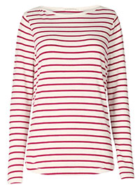FF DEEP-CLARET Pure Cotton Breton Stripe Long Sleeve T-Shirt - Size 10 to 18