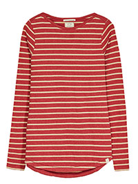 Fat Face CRANBERRY Cotton Rich Lurex Breton Stripe T-Shirt - Size 8