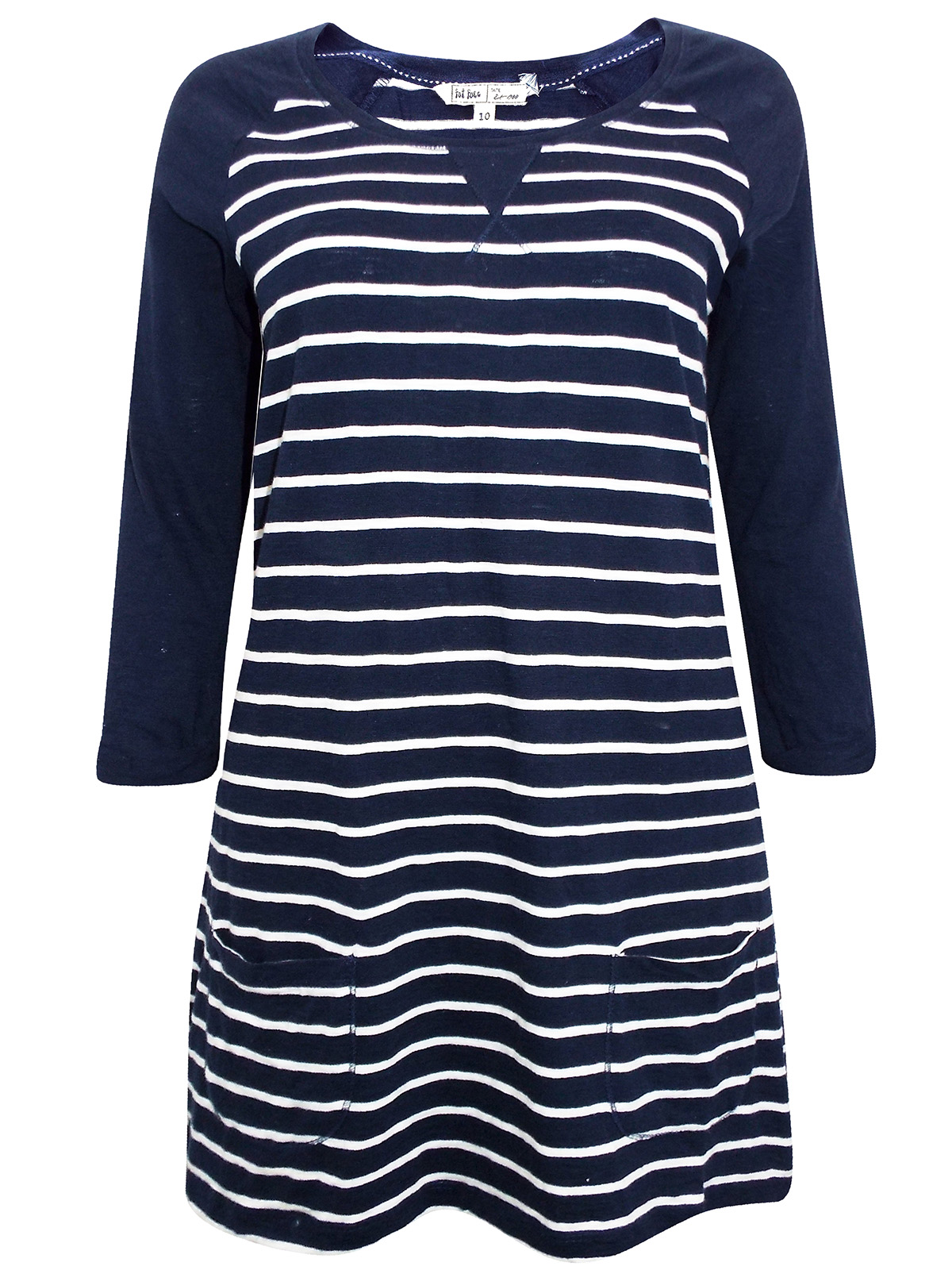 FAT FACE - - Fat Face NAVY Pure Cotton Striped Pocket Tunic Top - Size ...