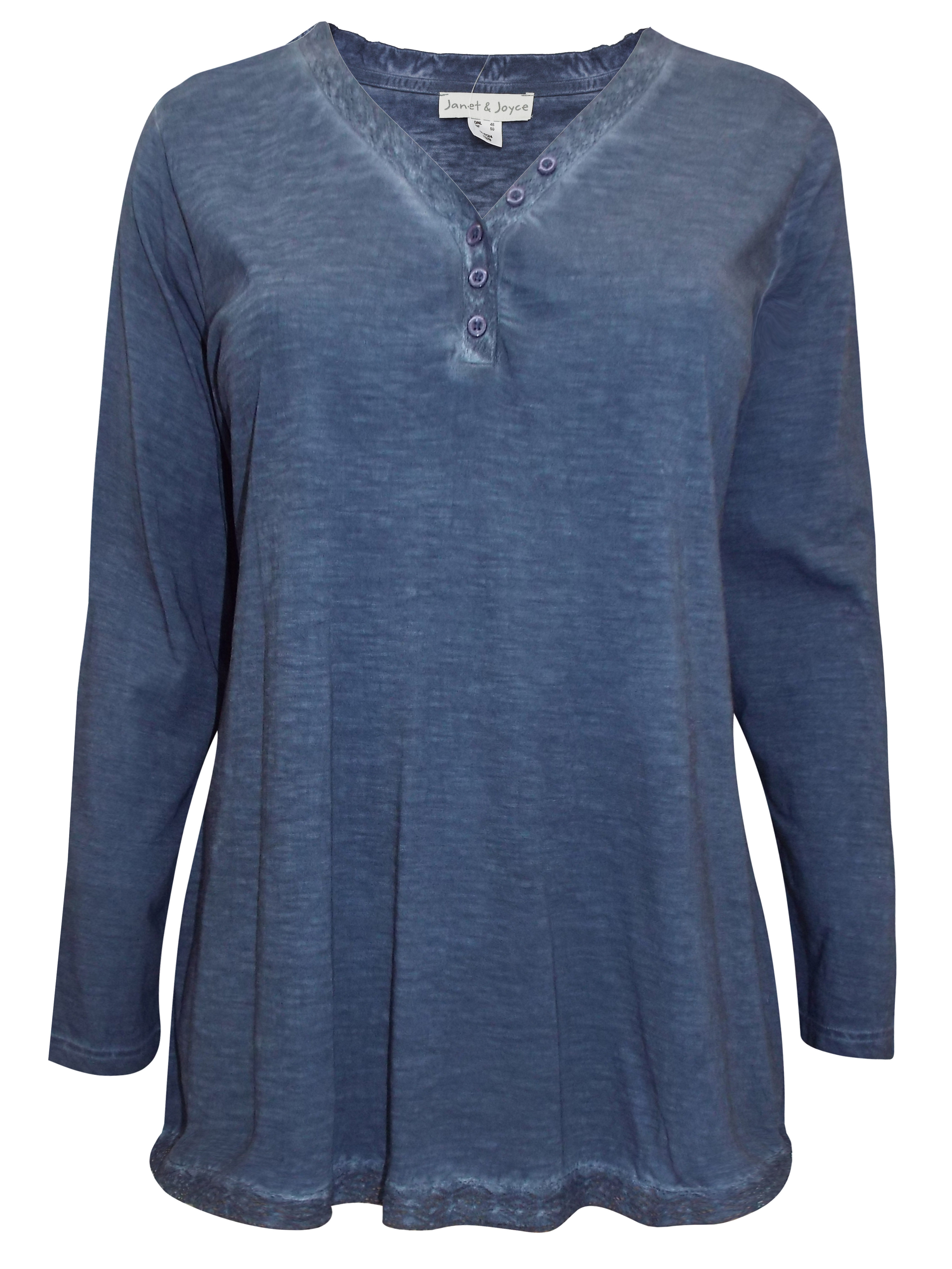 Janet & Joyce - - Janet & Joyce NAVY Pure Cotton Lace Trim Henley Neck ...