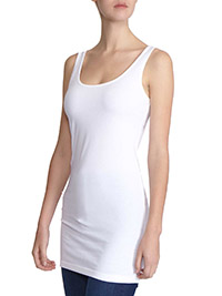 WHITE Cotton Jersey Longline Vest - Size 6/8 to 24/26 (XS to XXL)