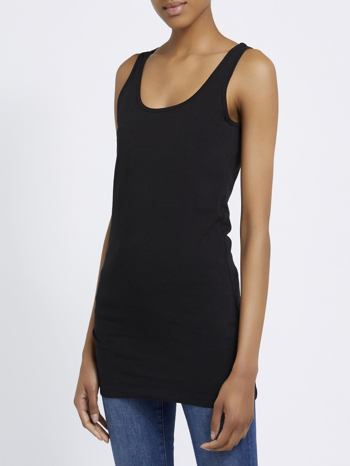 BLACK Cotton Jersey Longline Vest - Size 6/8 to 24/26 (XS to XXL)