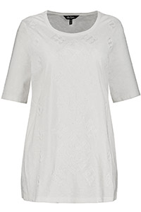 ULLAP WHITE Embroidered Geometric Patch Round Neck Tee - Plus Size 32/34 to 36/38 (US 28/30 to 32/34)