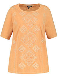 ULLAP ORANGE Embroidered Geometric Patch Round Neck Tee - Plus Size 16/18 to 28/30