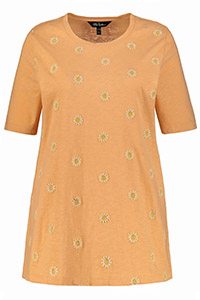 ULLAP MELON Eco Cotton Embroidered Daisy Round Neck Tee - Plus Size 20/22 to 32/34