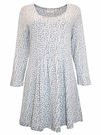 WHITE Printed 3/4 Sleeve Pleated Jersey Tunic - Size 10 to 18 (XS to L1)