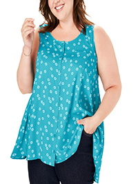 TURQUOISE High-Low Button Front Tank Top - Plus Size 20/22 to 40/42 (US L to 5X)