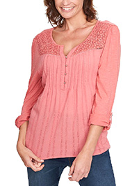 CORAL Gauzy Roll Sleeve Zuri Top - Size 6/8 to 18 (S to XL)