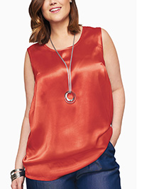 ORANGE Sleeveless Satin Shell Tank Top - Plus Size 18 to 22 (US 16W to 20W)