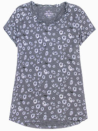 GREY Pure Cotton Daisy Print Tee - Size 10/12 to 26/28 (S to XXL)
