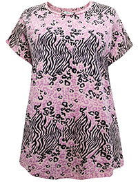 PINK Pure Cotton Animal Print Lounge Top - Size 8/10 to 32/34