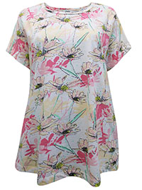 WHITE Pure Cotton Floral Print Lounge Top - Plus Size 12/14 to 32/34