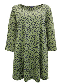 KHAKI Animal Print Dolman Sleeve Tunic - Plus Size 16 to 32