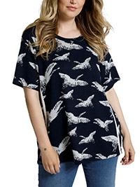 ULLAP NAVY Cranes In Flight Lurex Ribbon Trim Stretch Sweatshirt - Plus Size 20/22 to 36/38