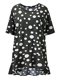 BLACK Spot Print Frill Hem Top - Plus Size 12/14 to 32/34