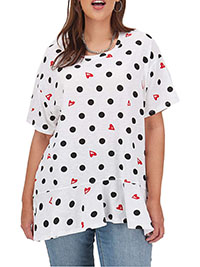 WHITE Spot Print Frill Hem Top - Plus Size 12/14 to 28/30