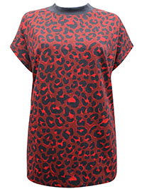 RED Animal Print High Neck T Shirt - Plus Size 12/14 to 32/34