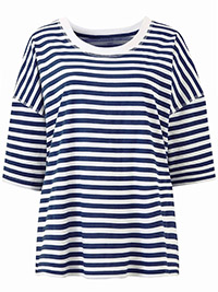 NAVY Pure Cotton Striped Cropped Top - Plus Size 12/14 to 32/34